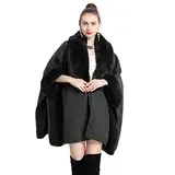 Cool&D Damen Poncho Cape Winter Umhang Tweed Jacken mit Kunstfell Kragen