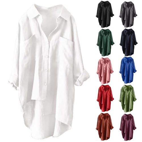 Bluse Damen,leinen Tunika Damen Sommer,blusenshirt Damen elegant,Sommer Shirt Damen leicht,blusen,t-Shirt Damen weiß,Basic Langarmshirt Damen,Damen top,leinenbluse Damen Sommer
