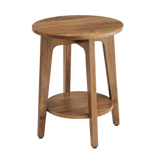 VASAGLE Beistelltisch, Sofatisch, Kleiner runder Tisch für Wohnzimmer, Nachttisch für kleine Räume, mit unterer Ablage, moderner Stil, honigbraun LET283T41
