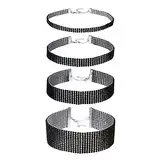 JewelryWe Schmuck 4 PCS Set Damen Halsband, Elegant Strass Choker Halsketten schwarz Transparent Harz Plastik Halsschmuck