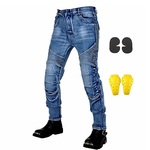 GEBIN Motorradhose Herren Mit Protektoren, Aramidfaser Jeans Mit Oberschenkeltaschen (Blue, M)