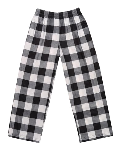 Ekouaer Pyjamahose für Jungen, weiche Pyjamahose, kariert, lang, für Kinder, niedlich, elastische Taille, 6–14 Jahre, Schwarz-Weiß-Plaid, 13-14 Jahre