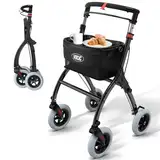 VOCIC Z32 Rollator Schmal für Wohnung,Indoor Rollator Faltbar und Leicht,Stabiler Wohnungsrollator mit Spuer Leiser Anti-Rutsch Reifen,Rollatoren für Senioren Klappbar Tablett,Schwarz|5 Jahre Garantie