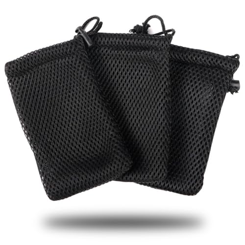 WeddHuis 3 Pcs Schwarze Beutel Kordelzug Netzbeutel Dicke Nylon Mesh Tasche Kleine Aufbewahrungstasche für Mini Stuff MP3 Ladegerät Kopfhörer Schlüssel