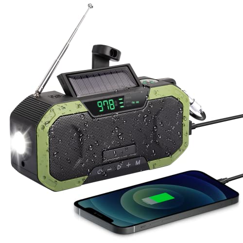 AirCover Solar Radio, 5000mAh AM/FM Kurbelradio, Tragbares Notfallradio, IPX5 Dynamo Wetterradio mit Wiederaufladbare Batterie USB Powerbank, LED Taschenlampe, SOS Alarm, Kompass für Outdoor Camping