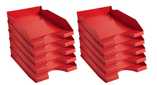 Exacompta 123107D 10er Pack Premium Briefablage Ecotray aus recyceltem Kunststoff DIN A4. Ideale Briefkörbe für Ihre Organisation. Robuste und stapelbare Ablagekörbe Blauer Engel rot