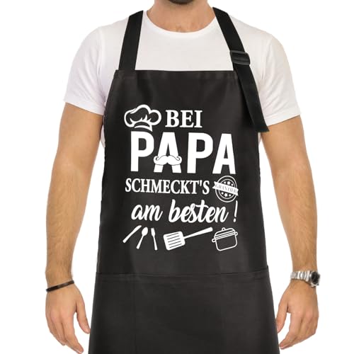HOWAF Grillschürze Papa, Schürze Grillschürze Vatertag Kochschürze Männer mit Taschen für Papa Geschenk Vatertag, Vatertagsgeschenk für Geschenk Vatertag, Geburtstag, Weihnachten
