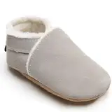 IceUnicorn Krabbelschuhe Baby Winter Krabbelschuhe Gefüttert Plüsch Hausschuhe Baby Lauflernschuhe Warm Weiche Leder Babyschuhe(NR Grau, 12-18 Monate)