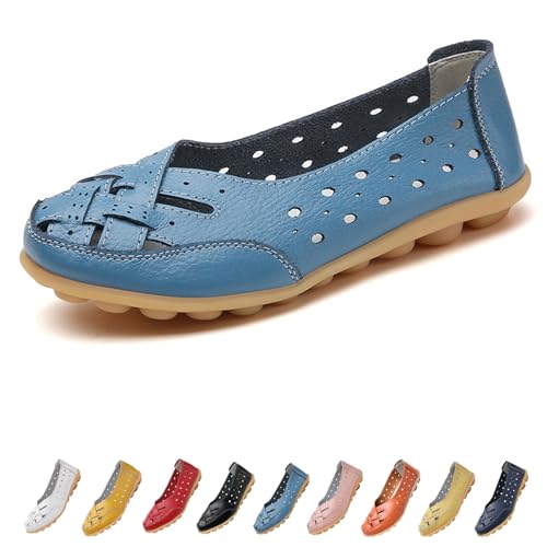Orthopädische Slipper aus atmungsaktivem Leder, Orthopädische Schuhe für Damen, Sommer-Freizeit-Slipper (Blue, Erwachsene, 42, Numerisch, EU Schuhgrößensystem, M)