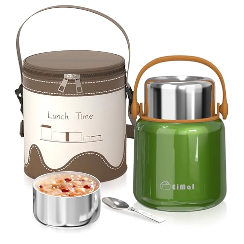 Euakee Thermobehälter für Essen 860ml, 304 Edelstahl Wärmebehälter mit Löffel, Thermobecher Essen Auslaufsicher, Thermo Lunchbox, Weitmundig Warmhaltebox für Kinder, Erwachsene, Suppen (Grüner)