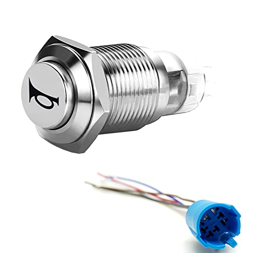 YIYIDA Druckknopfschalter Auto-Hupenschalter Momentschalterschalter 12V DIY Schalter 16 mm Rote LED Ein / Aus-Reset-Schalter Taste Metalllautsprecher Hupenschalter Power Metal Kippschalter mit Buchse