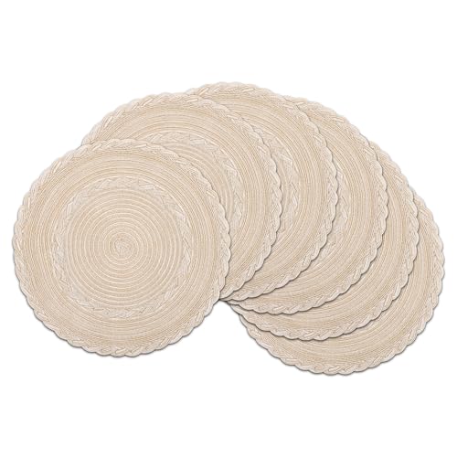 SHACOS 6er Set Runde Platzsets Abwaschbar, Tischsets Platzsets Rund Beige Geflochten, Tischmatten Platzdeckchen Rund, Abwaschbar, Hitzebeständig, Schmutzabweisend