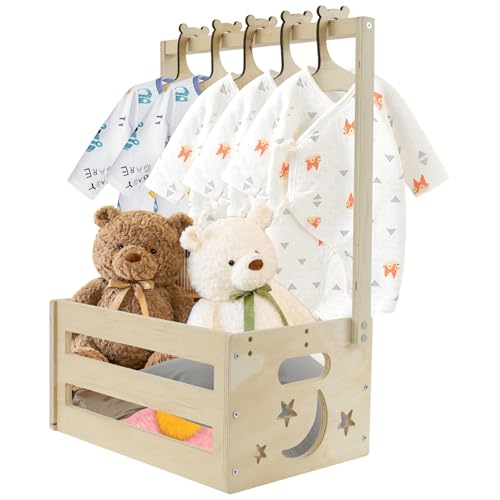 HuhWafee Holz Babykorb Geschenk mit Griff Babyparty Schrank Geschenk Korb Neugeborene Baby Dusche, Baby Shower Wäschekorb für Geburtstage Babypartys Weihnachten Neue Eltern(A)