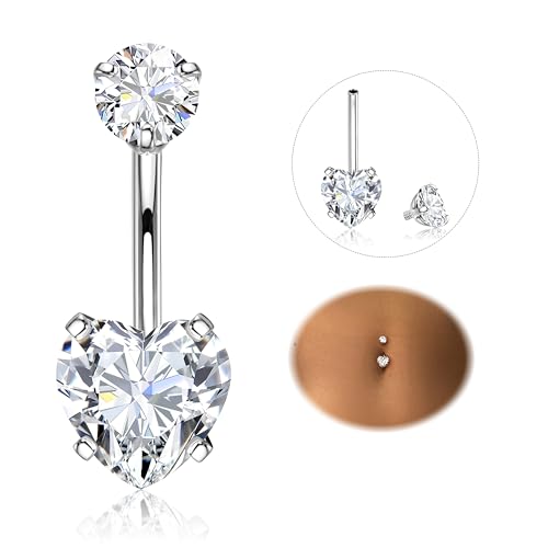 Diamday Bauchnabelpiercing 316L Chirurgenstahl Piercing Bauchnabel Ring CZ Bauchnabelpiercing Silber 14G Bauchpiercing Barbell Lang Nabel Bars Nabelring Piercing für Damen 8/10/12/14/16mm Stablänge