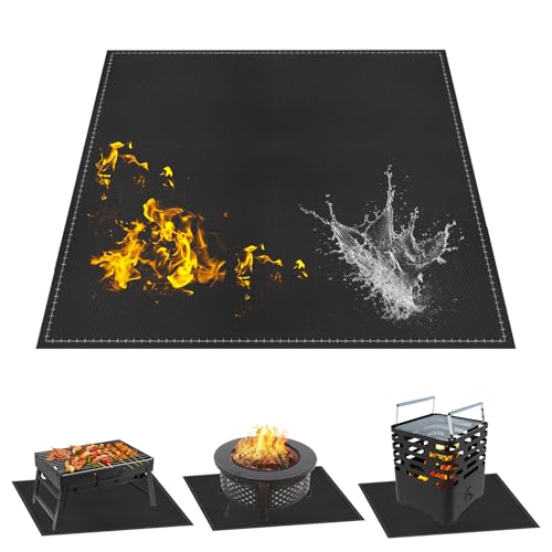 Feuerfeste Unterlage 96 x 96cm, Feuerschutzmatte Hitzebeständig, Faltbare Grillmatte Bodenschutz Hitzebeständig, Kohlenstoff Filz Feuerfeste Matte, Grillteppich Bodenschutzmatte für Außenbereich