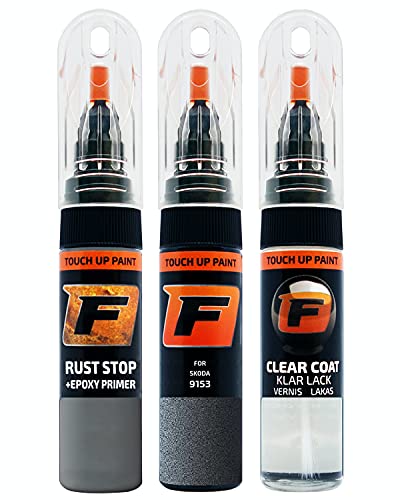 FIRANTO Lackstift Autolack Reparaturset für Skoda 9153 Seda Anthracite/Anthracite Grau - 3-in-1 Autolack Kratzer Reparaturstift 15ml Grundierung, Klarlack