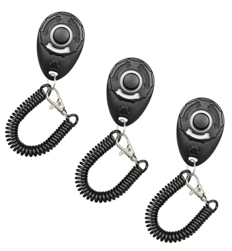 Diyife Hunde Clicker, Trainings-Clicker mit Großem Knopf und Handschlaufe, Klicker Set für Hundeerziehung und Hundetraining, für Hund, Katze, Pferd (3 Stück, Schwarz)