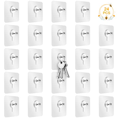 24 Stück Klebe Schrauben Klebehaken Magische Haken Wandbefestigung ohne Bohren Transparent wasserdichte Schraube selbstklebende Klebeschraube für Badezimmer Küche Duschraum Abstellraum(8/10 mm)