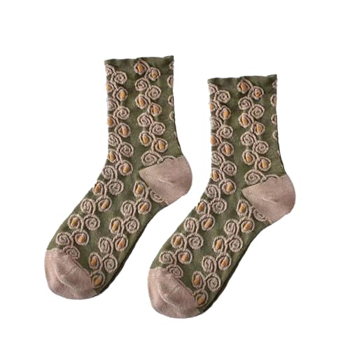 Beliebte Vintage Socken mit Blumenstickerei Socken Käse (Khaki, One Size)