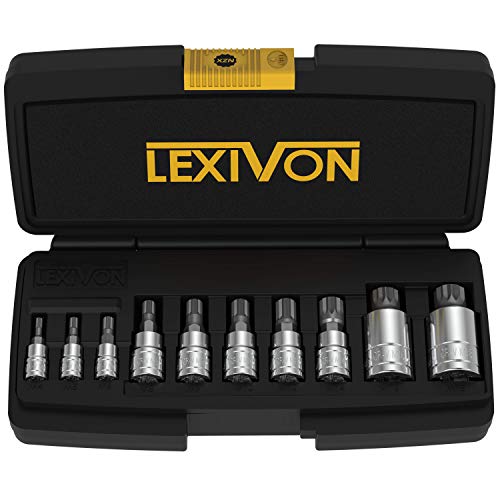 LEXIVON XZN Innenvielzahn Stecknuss Schlüssel Set, Größen: M4 M5 M6 M8 M9 M10 M12 M14 M16 M18 I 10 tlg Drive Größe: 1/4", 3/8", 1/2" (LX-145)