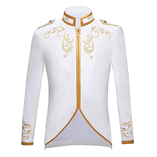 FYMNSI Herren Prinz Kost?m Blazer Gothic Steampunk Frack Mantel M?nner Smoking Festlich Anzug Mittelalter Viktorianischen Retro Jacke Uniform Karneval Fasching Halloween Party Cosplay Wei? L