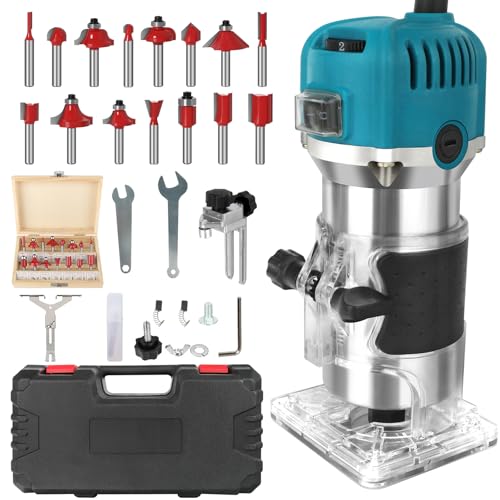 Holzfräse Oberfräse Electric - Fräsmaschine Hand Holz mit Koffer - 12 Set Zubehör 800 W 330000 R/min 6,35 mm - Wood Router Kantenfräse Handpalmenfräser für die Holzbearbeitung