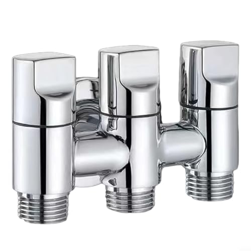 3 Wege Winkelventil, 1/2 einem Einlass und drei Auslassen Eckventil, Wasserwechsler Steuerventil, Drei-Wege-Multifunktions-Umstellventil für Waschmaschinen, Küche, Bad, Balkon (Silber)