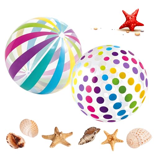 ARTGUTS 2Pcs Wasserball, 40 cm Regenbogen Strand Bälle, Wasserball Aufblasbar, Aufblasbarer Ball, Aufblasbare Schwimmbad Spielzeug, Ideal fürs Schwimmbad, Strand und Pool