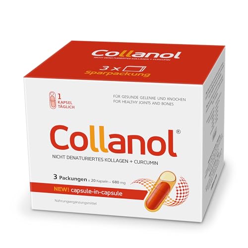 Collanol – Innovation in der Pflege gesunder Gelenke Flüssige Formel in einer Doppelkapsel 3D- Kollagen + Mizell-Extrakt von Curcumawurzeln 1 Kapsel/Tag. Laborgeprüft (3er Pack)