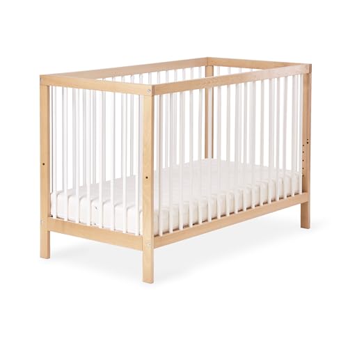 Ehrenkind® Babybett PUR 140x70 Buchenholz | Natur-Weiß Kinderbett 9-Fach höhenverstellbar mit entnehmbaren Stangen | Baby Bett