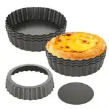 LOPYXBR 12 Stück Tarteform mit Hebeboden 12 cm Klein Quicheform mit Hebeboden Antihaftbeschichtung Mini Tartelette Förmchen Pie Form Tartlettförmchen aus Kohlenstoffstahl