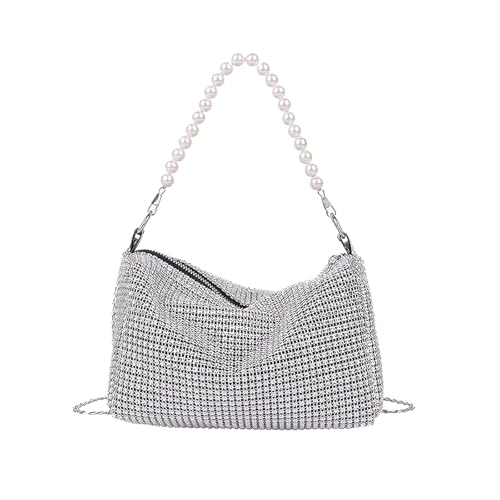 Vimmvid Damen Glitzer Tasche, Umhängetasche Silber Clutch Silber Clutch mit Abnehmbarer Kette Umhängetasche Kleine Tasche für Abend Prom Hochzeit Party Bankett