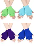 Bememo fingerlose Strickhandschuhe für Jungen und Mädchen, einfarbig, 4 Paar Gr. Medium, Lila, Grün, Königsblau, Himmelblau.