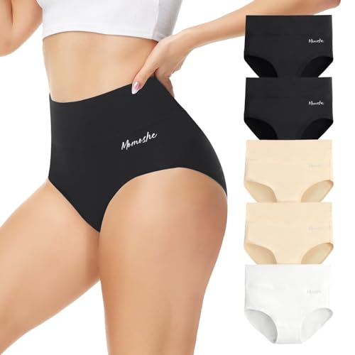 Momoshe Bauchweg Unterhose Damen Unterhosen Frauen Sport Slips Pantys High Waisted Stretch Atmungsaktiv Tanga Menstruationsunterwäsche Schwarz Weiß Farbe 5er Pack S