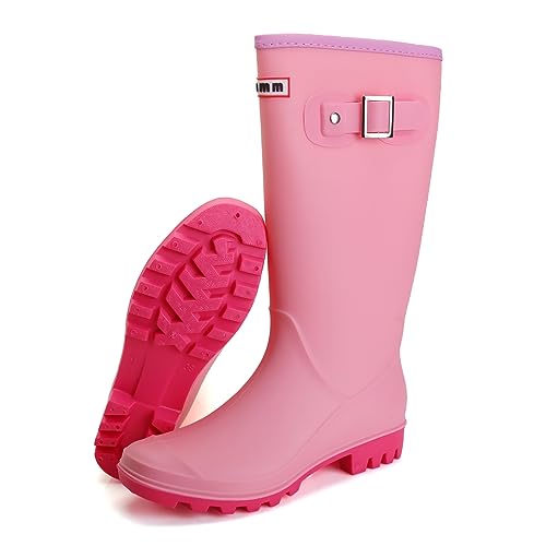 Jesindr Damen Halbhoch Gummistiefel, Mode Protective Gummischuhe, Bequem Rutschfesten Atmungsaktiv Damen Gummistiefel, Rosa, 41 EU