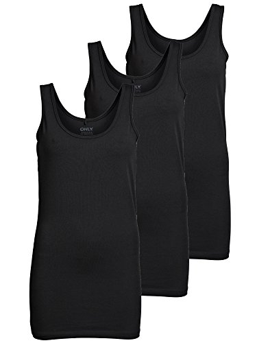 ONLY 3er Pack Damen Basic Tops Tank Top schwarz lang 15201465 (M, Schwarz (Black))