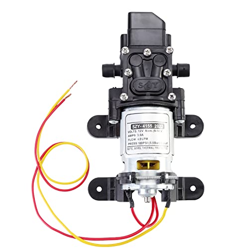 HSEAMALL DC 12 V Membranpumpe,Hochdruck-Membranwasserpumpe,selbstansaugende elektrische Sprühpumpe mit Druckschalter 100 PSI 4 l/min für Wohnmobil,Wohnwagen,Reinigung,Waschen und Gartenbewässerung