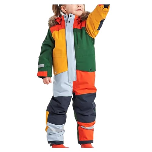 Dajowake Kinder Skioverall Wasserdicht Atmungsaktiv Einteiliges Design Reißverschlussöffnung Skianzüge für Jungen und Mädchen Winddicht Skianzug Unisex Winter Schneeanzug (Mehrfarbig, 120)