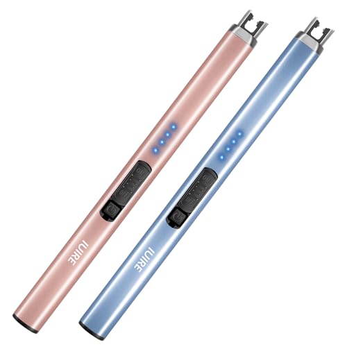 IUIRE Wiederaufladbares Lichtbogenfeuerzeug Elektrisches Kerzenfeuerzeug mit doppeltem Sicherheitsschalter (H - Blau und Roségold)