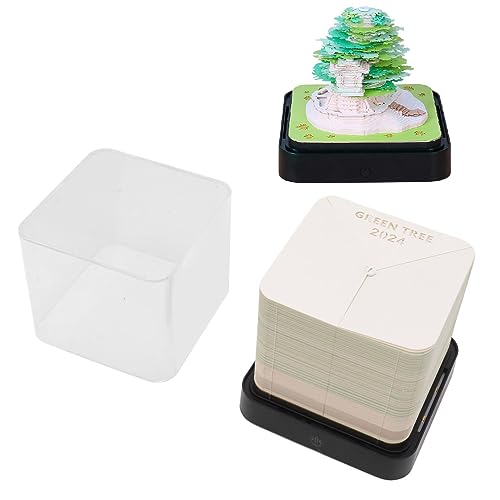 Luqeeg 3D-Memo-Pad, 2024 Schreibtischkalender, Multifunktional Lebensecht 3D-Papierkalender Treehouse Notepad Kalender Papierschnitzgeschenk mit Licht für Zuhause Schreibtisch Büro (Grün)