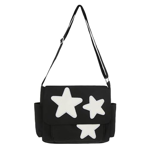 Inshere Niedliche Stern-Crossbody-Tasche, ästhetische Y2K Kawaii Messenger-Tasche, Nylon-Stern-Schultertasche Tote-Tasche für Frauen, Männer und Teenager-Mädchen in Schwarz