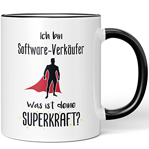 JUNIWORDS Tasse, Ich bin Software-Verkäufer. Was ist deine Superkraft?, Schwarz (5948780)