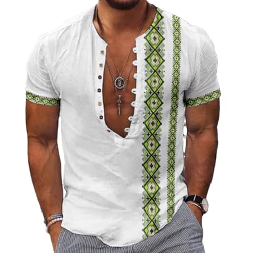 KETAFOUND Herrenhemden Im Schlichten Landhausstil, Leger, Steampunk-Stil, Elegante Oberteile Im Regular Fit, Kurzärmelig, Luxusmode, Vielseitiges Oberhemd, Barockes Aloha-Hawaii-Hemd, Bü