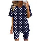 Zweiteilige Damen-Outfits, kurzärmelige Oberteile, Kurze Hosen, Lauf-Yoga-Sport-Sets Schlafanzug Damen Seide Damen Hausanzug Damen Sommer Hausanzug Damen Elegant Damen Jogginganzug Damen (Navy, L)