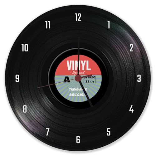 speecheese Retro Vinyl Special Schallplatte Wanduhr aus Alu Musikalischer Zeitmesser Kreisförmige Bunte Schallplatte Farbenfrohes Label-Design Trendaffe Records
