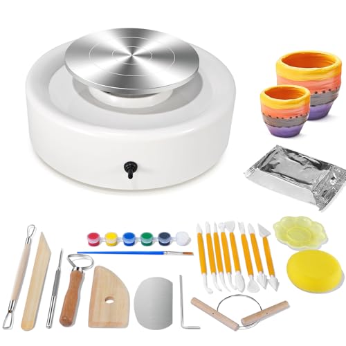 Mini-Töpferscheiben-Set, 15,2 cm, Töpferscheibe für Kinder, Tonscheibe für Erwachsene, Anfänger, Basteln für Zuhause, Keramikarbeiten, Kunstkreation, inklusive 21 Tonwerkzeugen (grau)