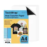 TECKWRAP Premium Inkjet-T-Shirt-Wärmetransferpapier, A4 x 10 Blatt, für dunkle oder helle Stoffe, zum Aufbügeln, Transferpapier, 210 mm x 297 mm, bedruckbares Transferpapier, kompatibel mit