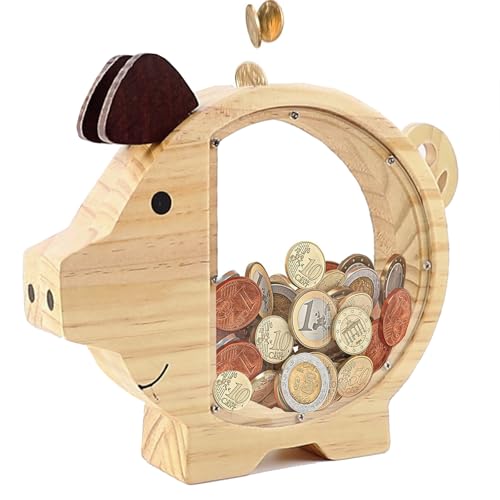 RoxNvm Holzspardose, Schwein Spardose Holz Kinder, Holzspardose Personalisierte Spardose, Abnehmbare Spardose für Kinder, Sparschwein Kinder,Sparbüchse Münze für Jungen Kinder Mädchen Geschenke Dekor
