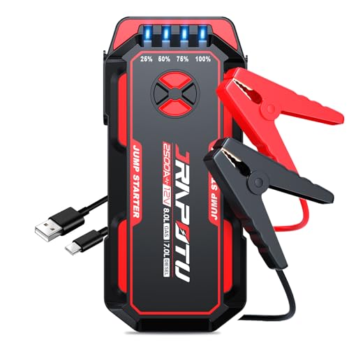 JRAPOTU Starthilfe Powerbank, 2500A Auto Starthilfe für 12V Fahrzeuge(Bis Zu 8,0L Benzin Oder 7L Diesel),Starter Powerbank mit LED Auto Batterie Booster für SUV Motorrad Rasenmäher