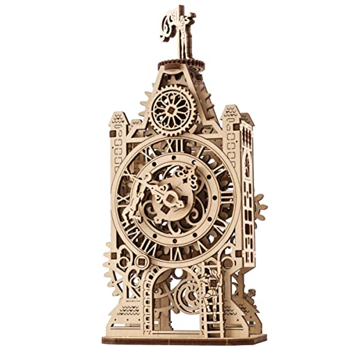 UGEARS Old Clock Tower 3D-Holzpuzzle – Mechanischer Holzmodellbausatz zum Bauen – DIY-Puzzleuhr-Spielzeug mit Drehmechanismus – Denksport-Bauset für Erwachsene und Kinder